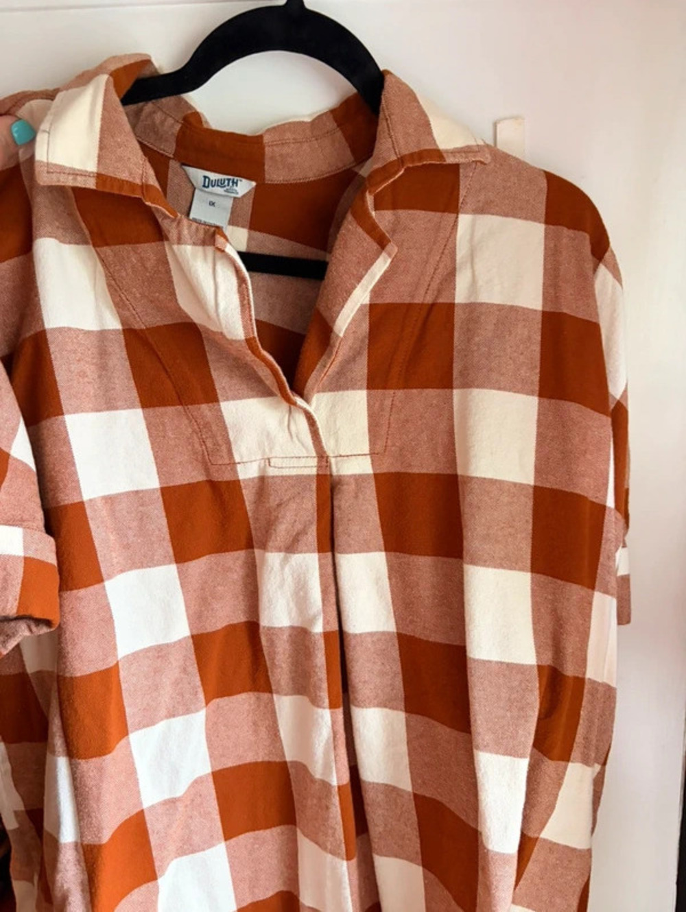 Short sleeve flannel brown and white Duluth Trading Company